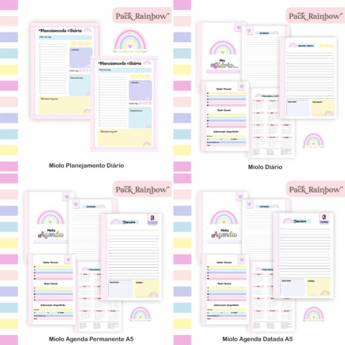 Pack Agenda e Planner Rainbow 2023