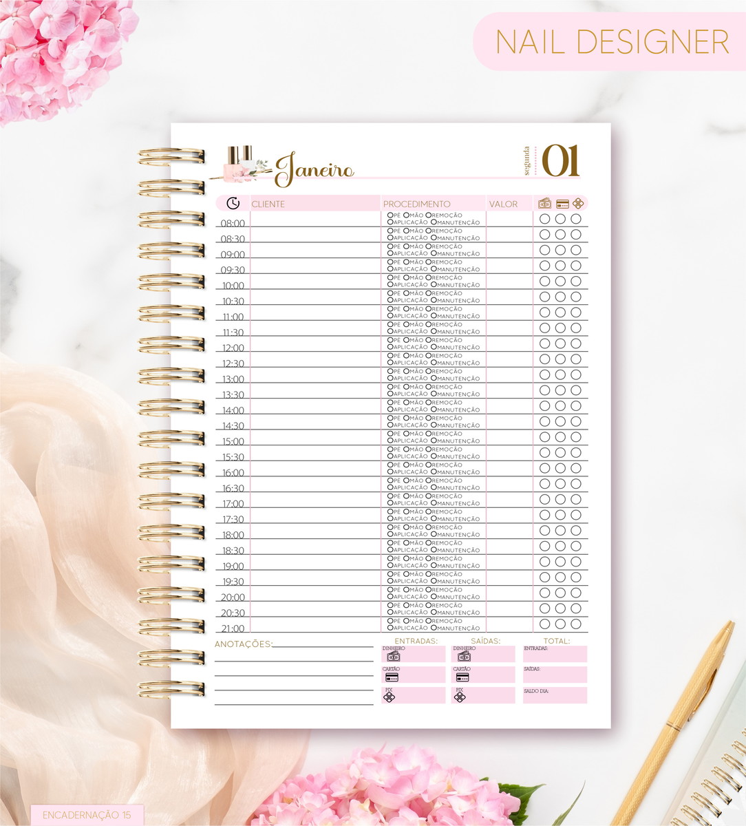 Agenda Nail Designer 2026 Digital com Design Floral 2 Agenda Nail Designer 2026 Digital com Design Floral - Imagem 2