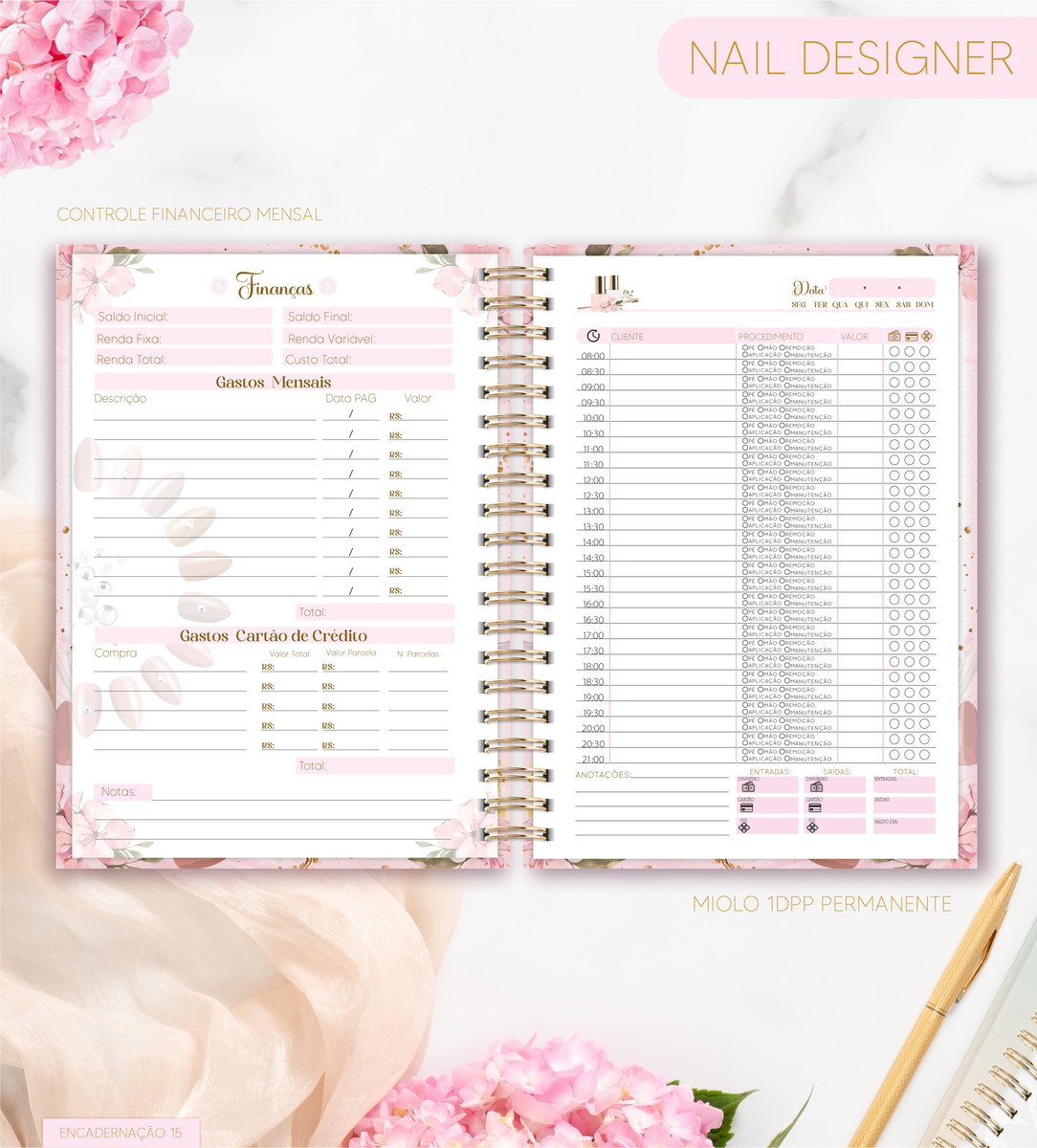 Agenda Nail Designer 2026 Digital com Design Floral 3 Agenda Nail Designer 2026 Digital com Design Floral - Imagem 3