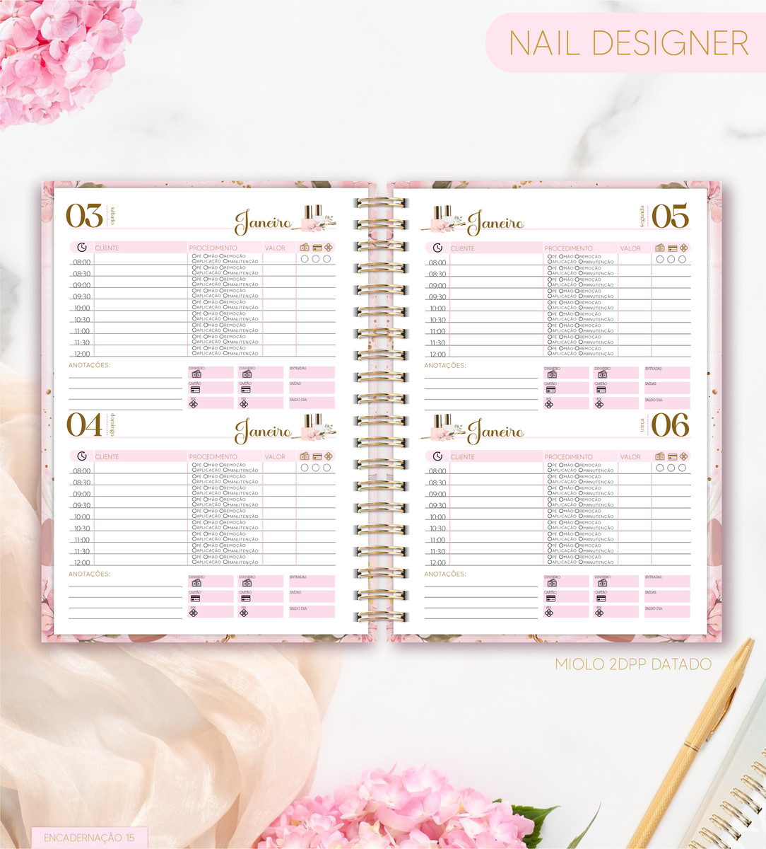 Agenda Nail Designer 2026 Digital com Design Floral 4 Agenda Nail Designer 2026 Digital com Design Floral - Imagem 4