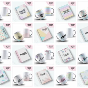 Pack Agenda Permanente Digital para Sublimação e Revenda 13 Arte digital de designs variados em tons pastel para canecas e agendas.