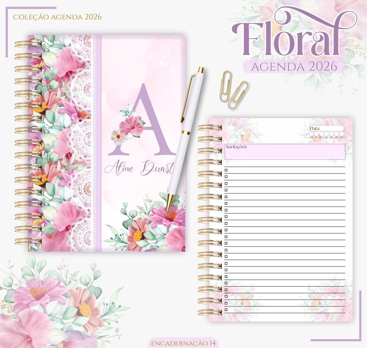 Pack de Agendas Femininas 2026 para Personalizar 3 Pack de Agendas Femininas 2026 para Personalizar - Imagem 3