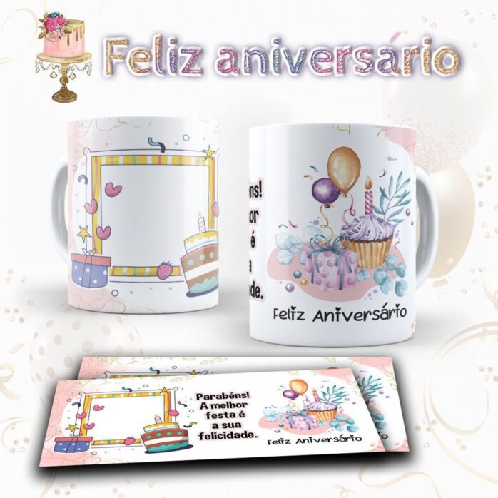 Pack Artes Canecas Aniversário Png e Corel