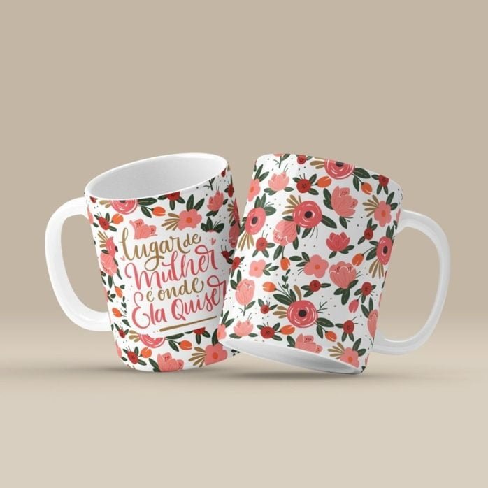 Pack Caneca Dia Das Mulheres 2023 Artes Florais + Frases Png