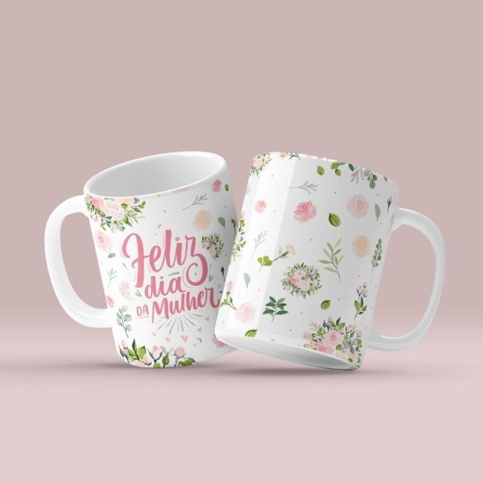 Pack Caneca Dia Das Mulheres 2023 Artes Florais + Frases Png