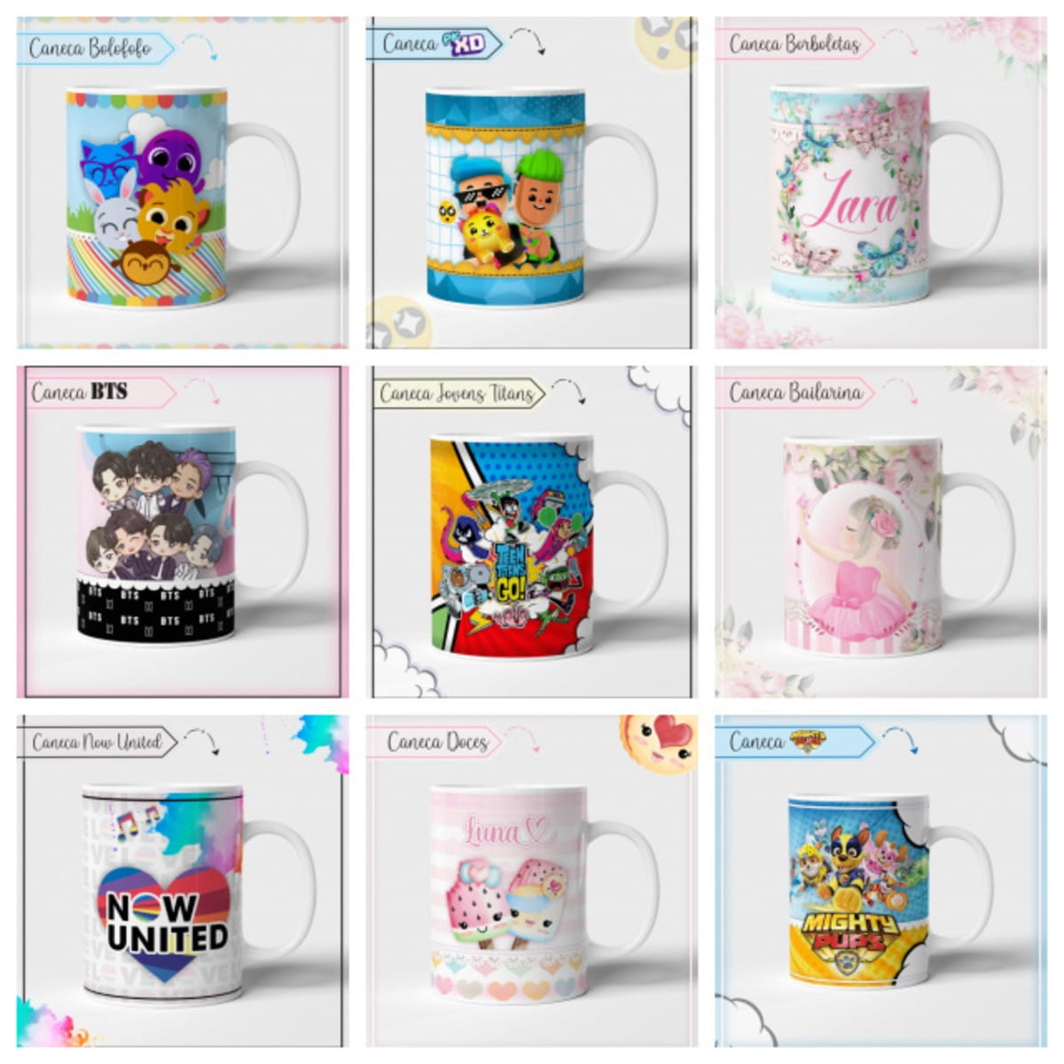 Pack de Artes para Caneca Infantil e Adolescente 1 Pack de Artes para Caneca Infantil e Adolescente