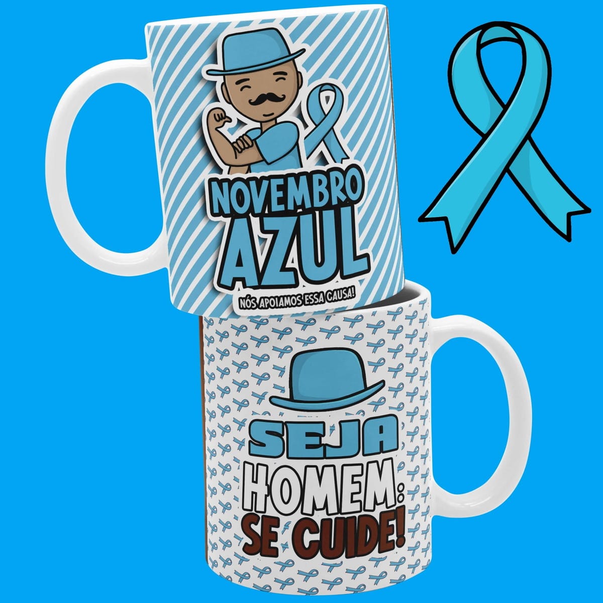 Pack de Artes para Canecas Novembro Azul em PNG 2 Pack de Artes para Canecas Novembro Azul em PNG
