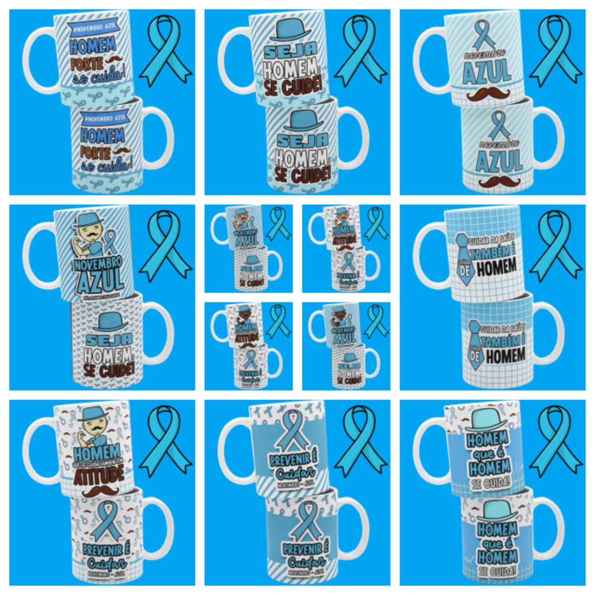 Pack de Artes para Canecas Novembro Azul em PNG 4 Pack de Artes para Canecas Novembro Azul em PNG
