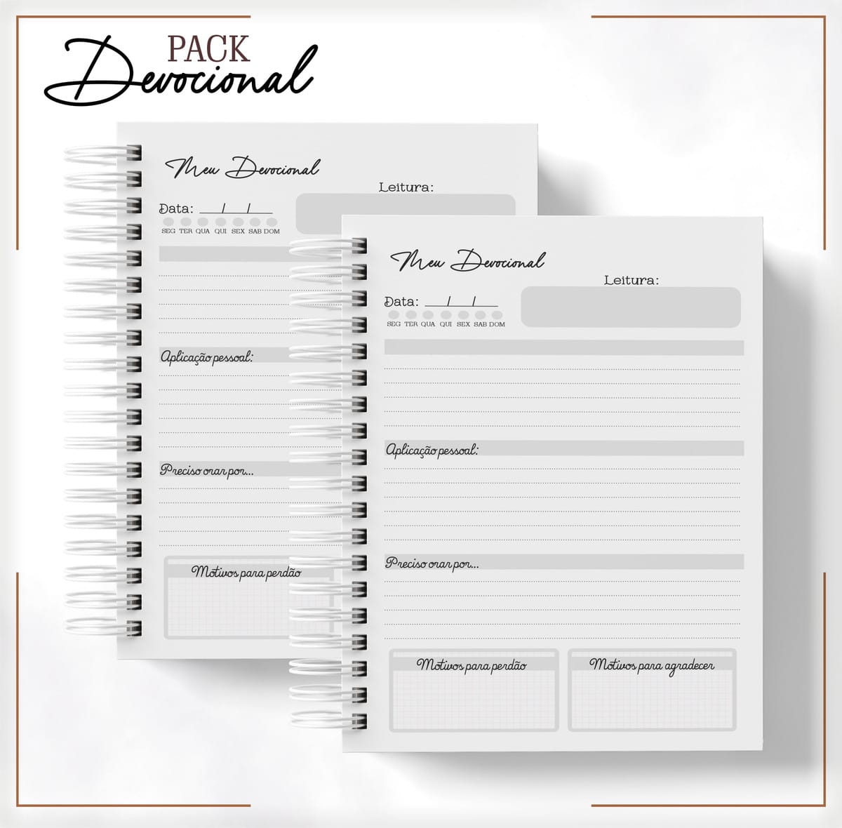Pack Devocional Masculino de Leão para Sublimação 3 Duas páginas espelhadas de um planejador devocional com campos para preenchimento e datas.