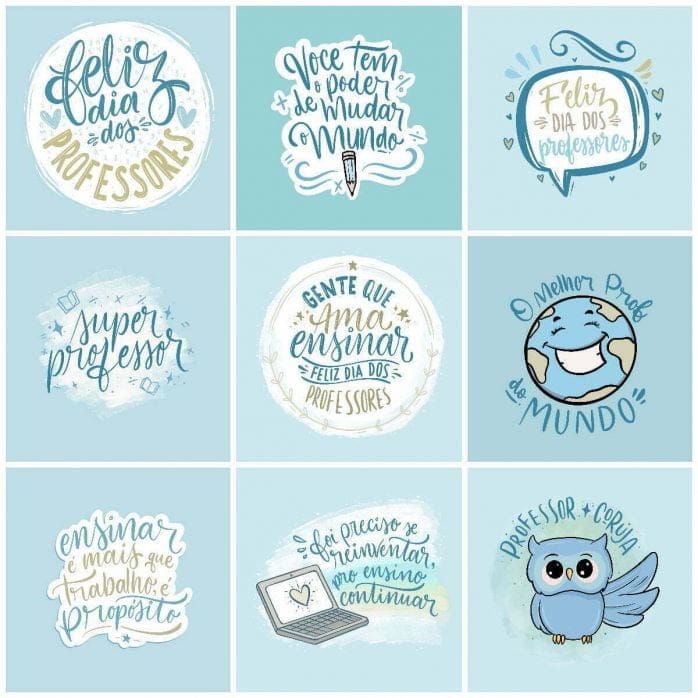 Pack Digital Dia dos Professores Canecas Ilustrações Frases