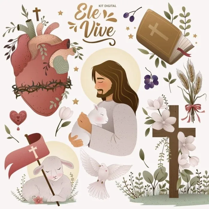 Pack Digital Páscoa Cristã Ele Vive Jesus Cristo Scrapbook