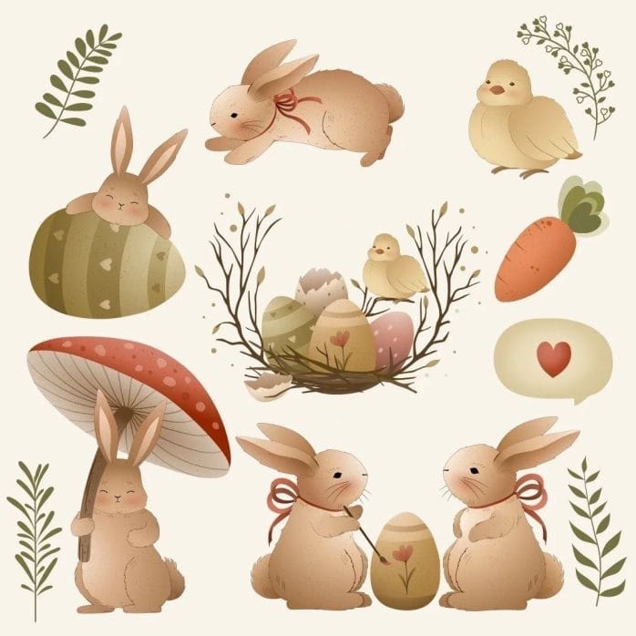 Pack Digital Páscoa Cute Cartões E Ilustrações Em Png