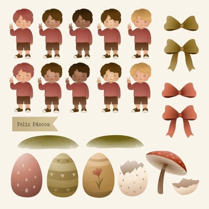 Pack Digital Páscoa Cute Cartões E Ilustrações Em Png