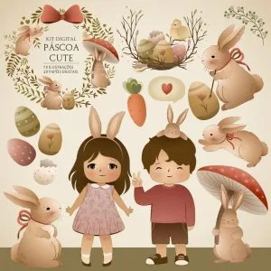 Pack Digital Páscoa Cute Cartões E Ilustrações Em Png