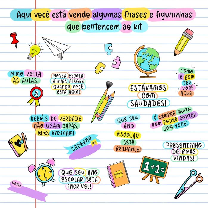 Pack Digital Volta Aulas Figuras Cards Porta Lápis Etiquetas