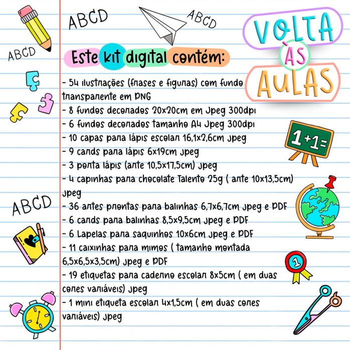 Pack Digital Volta Aulas Figuras Cards Porta Lápis Etiquetas