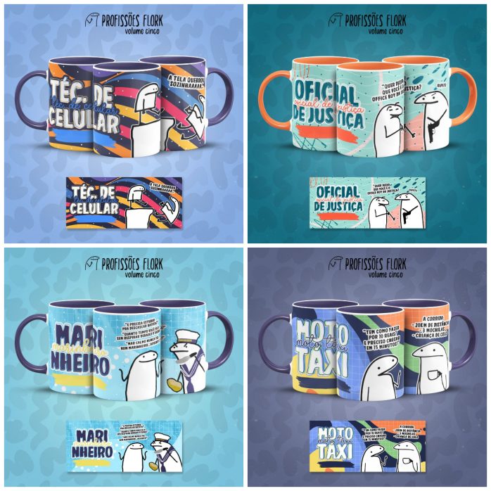 Pack Estampas Caneca Flork Profissões Meme Frases V5