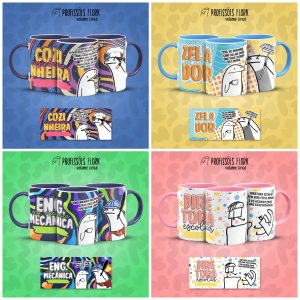 Pack Estampas Caneca Flork Profissões Meme Frases V5