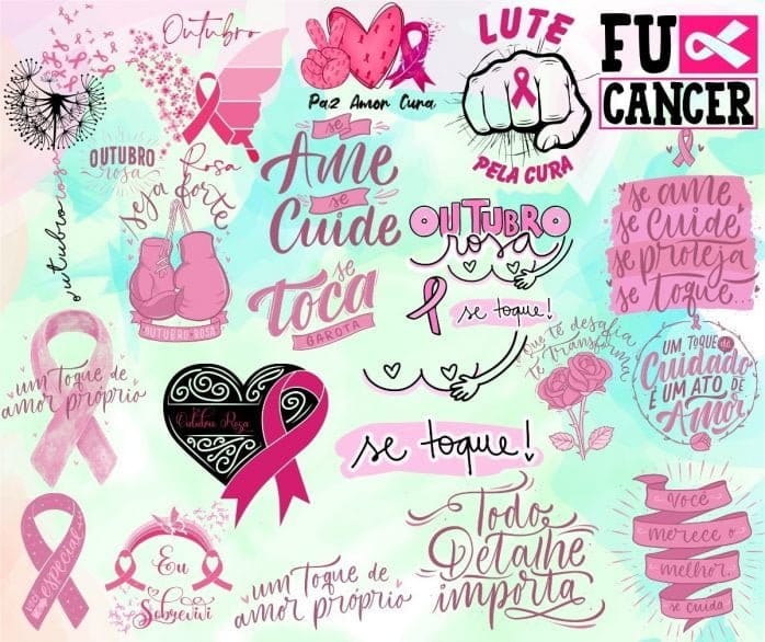 Pack Frases Outubro Rosa Lettering Mulher Amor Próprio Png