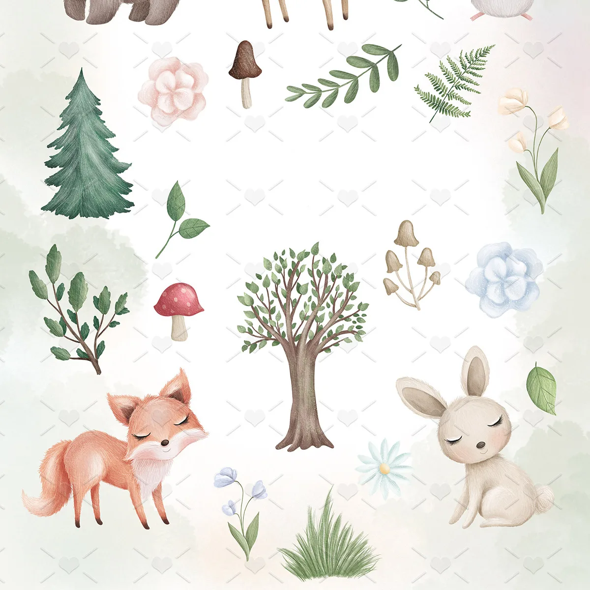Pack Ilustrações Animais Da Floresta Bosque Encantado Bebês
