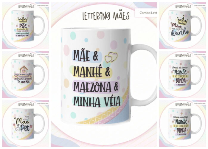 Pack Lettering Artes Canecas Dia das Mães