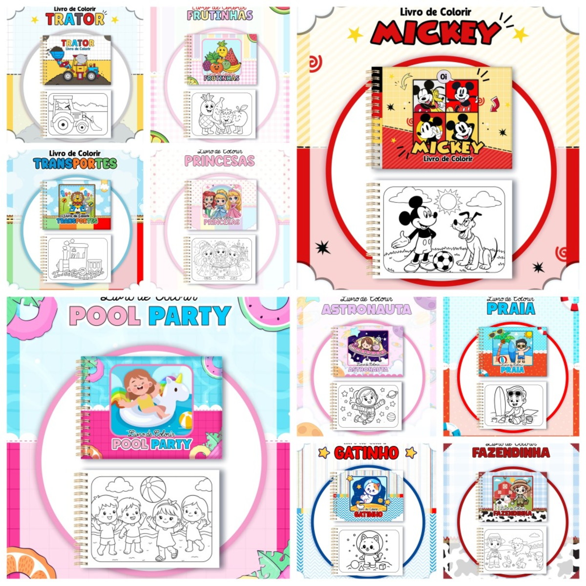 Pack de Colorir Infantil com 14 Temas para Imprimir e Vender 1 Pack de Colorir Infantil com 14 Temas para Imprimir e Vender