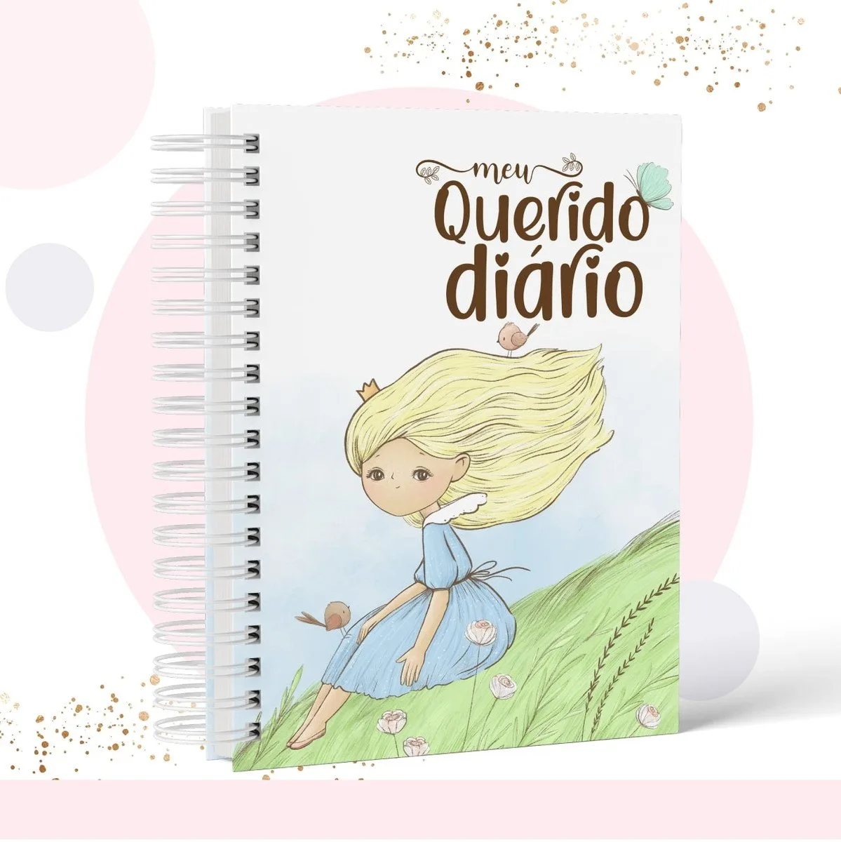 Pack Meu Querido Diário Menina 3 Capa de caderno ilustrada com uma menina loira sentada na grama.