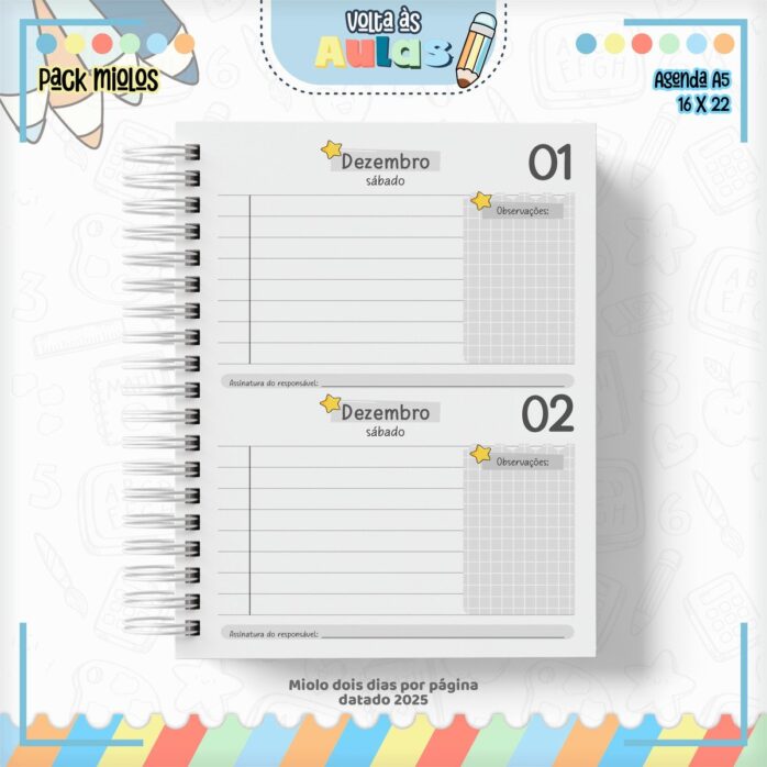 Pack Miolo Agendas Escolares A5 2025