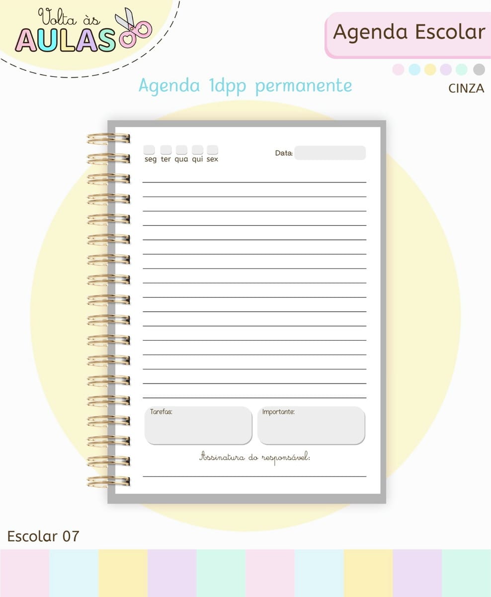 Miolo Agenda Escolar A5 2026 Pack 7 Cores Digital 2 Miolo Agenda Escolar A5 2026 Pack 7 Cores Digital - Imagem 2
