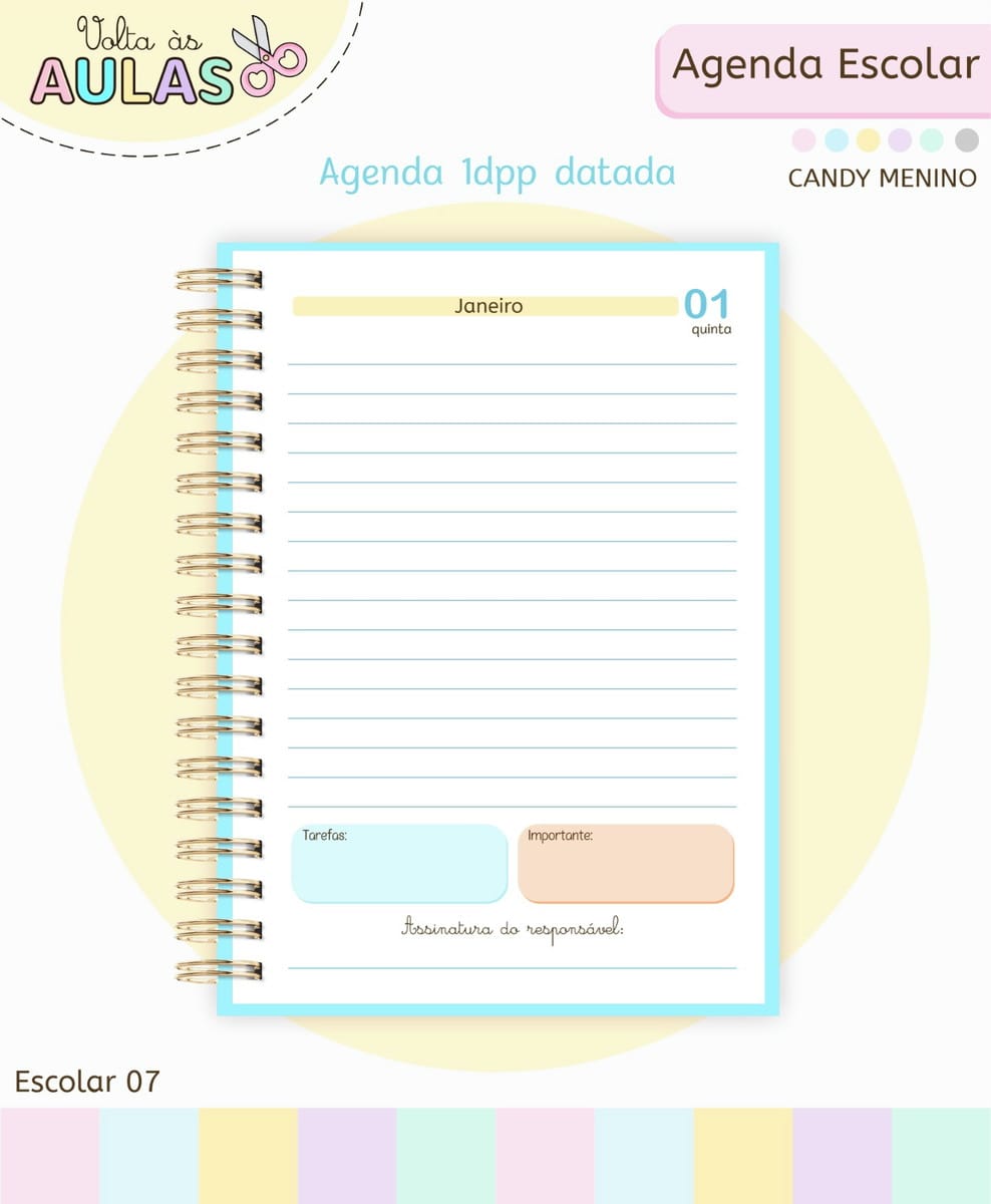 Miolo Agenda Escolar A5 2026 Pack 7 Cores Digital 3 Miolo Agenda Escolar A5 2026 Pack 7 Cores Digital - Imagem 3