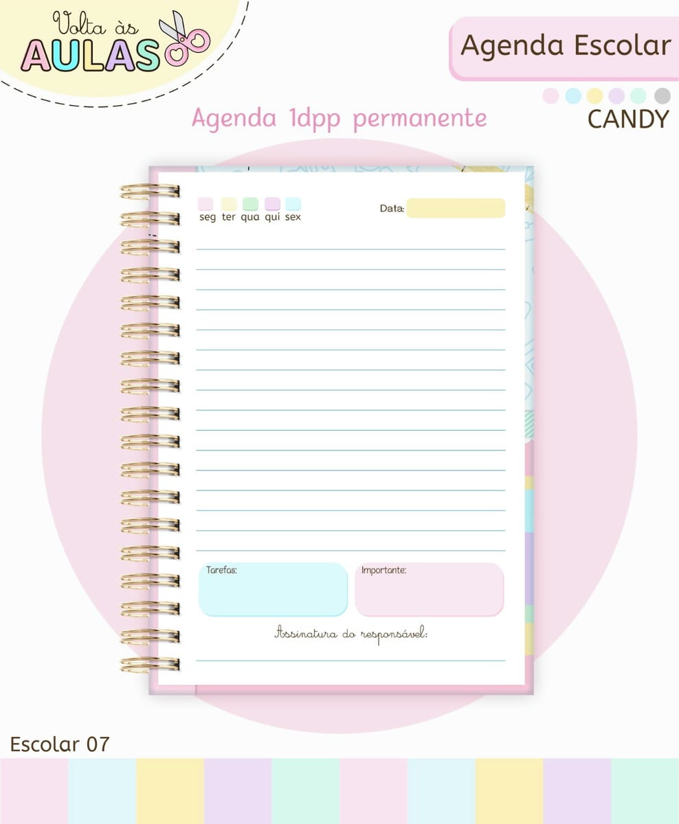 Miolo Agenda Escolar A5 2026 Pack 7 Cores Digital 4 Miolo Agenda Escolar A5 2026 Pack 7 Cores Digital - Imagem 4