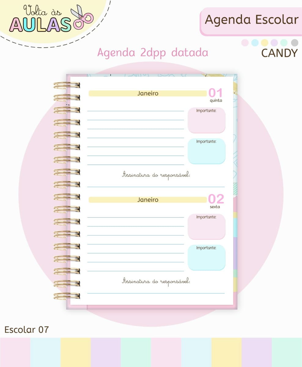 Miolo Agenda Escolar A5 2026 Pack 7 Cores Digital 1 Miolo Agenda Escolar A5 2026 Pack 7 Cores Digital