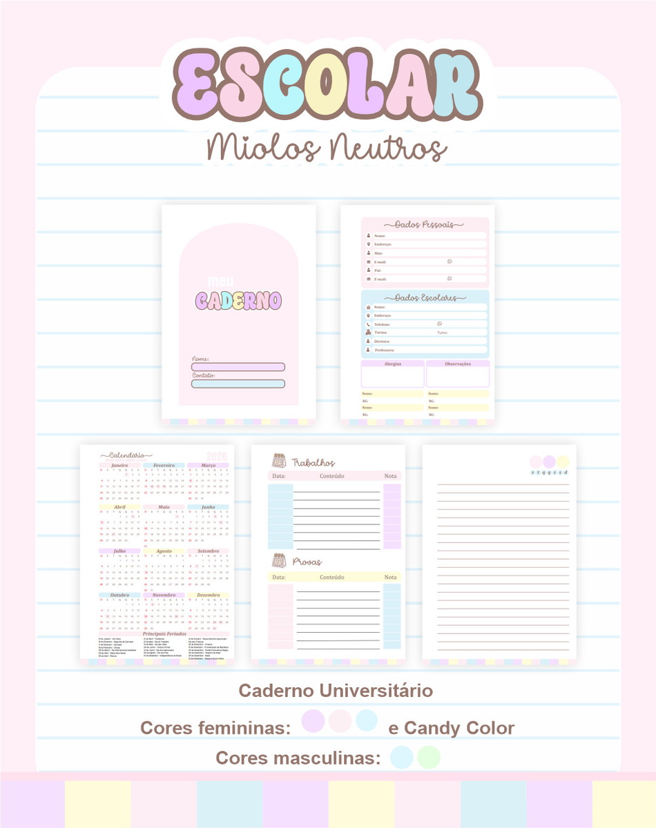 Pack Miolo Agenda Escolar 2026 Neutro para Sublimação 4 Pack Miolo Agenda Escolar 2026 Neutro para Sublimação - Imagem 4