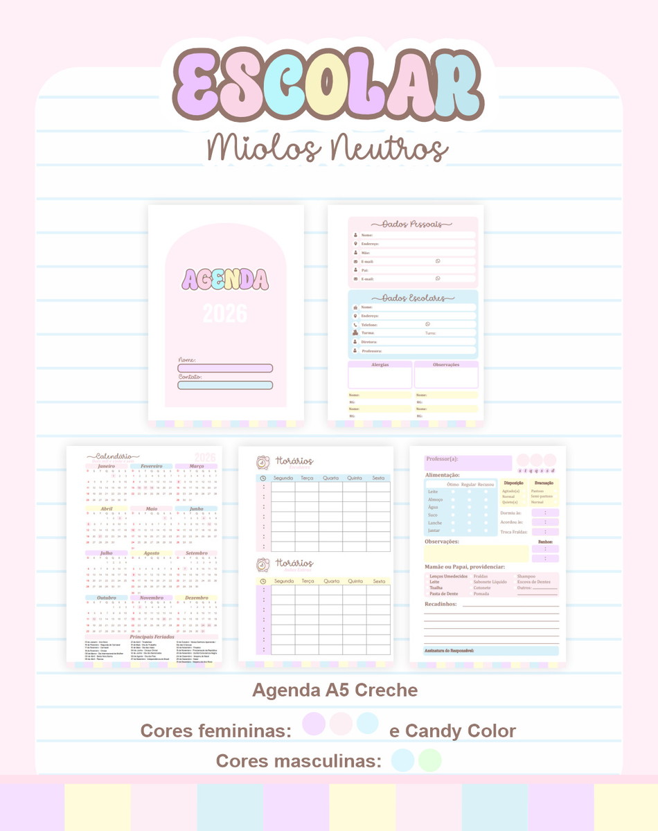 Pack Miolo Agenda Escolar 2026 Neutro para Sublimação 1 Pack Miolo Agenda Escolar 2026 Neutro para Sublimação