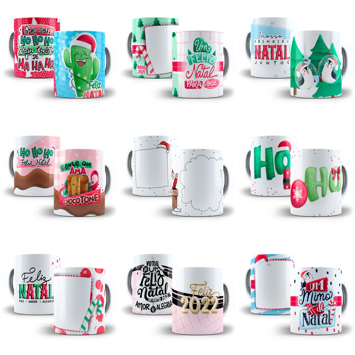 Pack Natal +140 Artes Caneca Frases Natalinas Papai Noel Png 8 Coleção de canecas com artes variadas em temas de festas de final de ano.