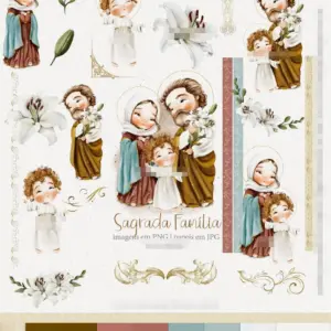 Pacote Arte Digital Sagrada Família em Aquarela PNG