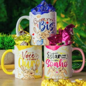 Pacote Artes Canecas Páscoa Romântica Coelhinhos Sublimação 19 pacote artes canecas pascoa chocolates arquivo digital