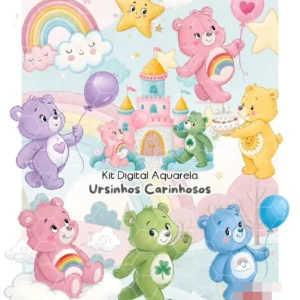 Pacote Artes de Ursinhos Carinhosos Aquarela em PNG