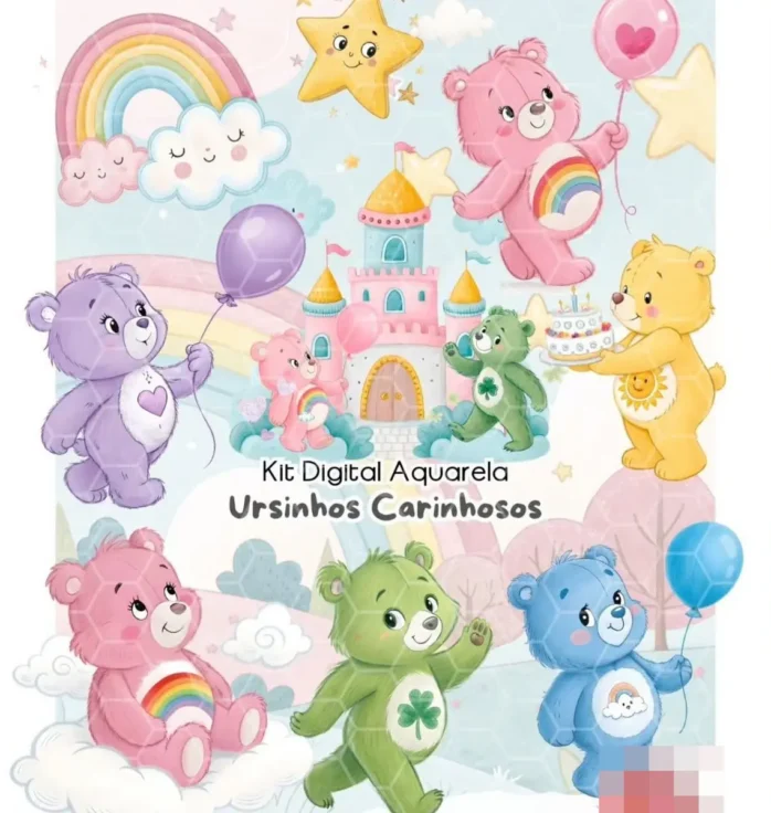 Pacote Artes de Ursinhos Carinhosos Aquarela em PNG