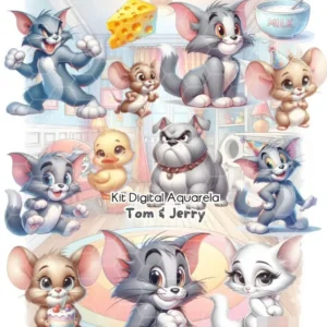 Pacote Artes Digitais Tom e Jerry Aquarela em PNG