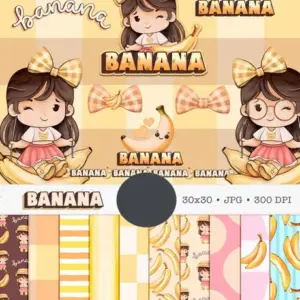Pacote Boneca Cute com Frutinhas de Banana em Aquarela