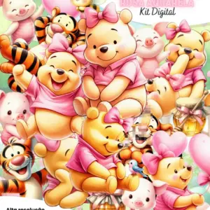Pacote De Arquivos Png Ursinho Pooh Rosa Aquarela