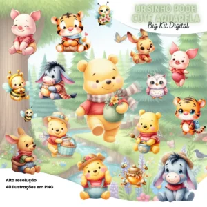 Pacote de Artes do Ursinho Pooh em PNG para Design