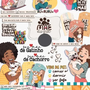 Pacote de Artes para Dia das Mães e Pets em PNG