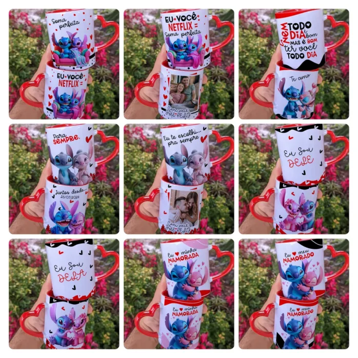 Pacote de Designs Dia dos Namorados: Stitch em Canecas
