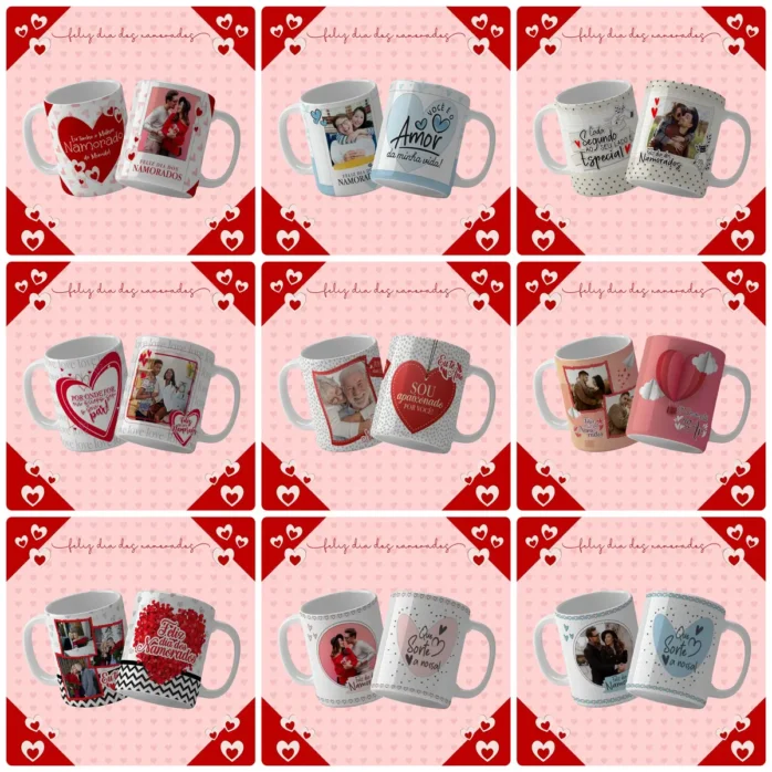 Pacote Designs Editáveis Amor em Caneca, Almofada e Azulejo