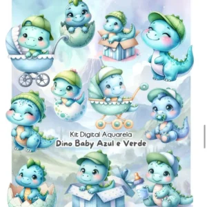 Pacote Dino Baby Aquarela - Arquivos PNG para Sublimação