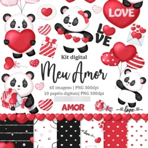 Pacote Meu Amor Panda: Arquivos Digitais em PNG