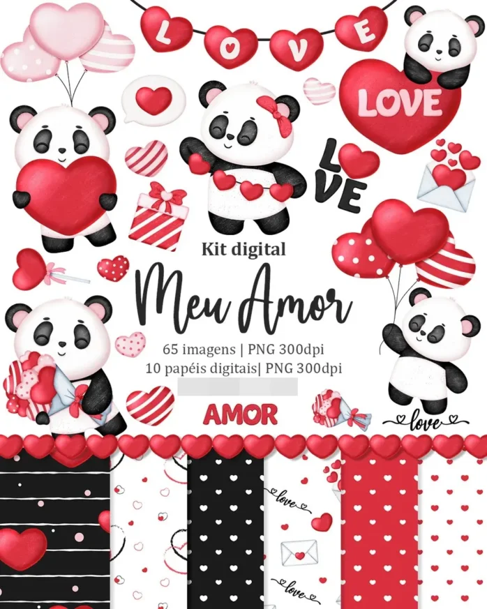 Pacote Meu Amor Panda: Arquivos Digitais em PNG