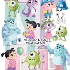 Pacote Monstros S.A. Aquarela - Arte Digital PNG